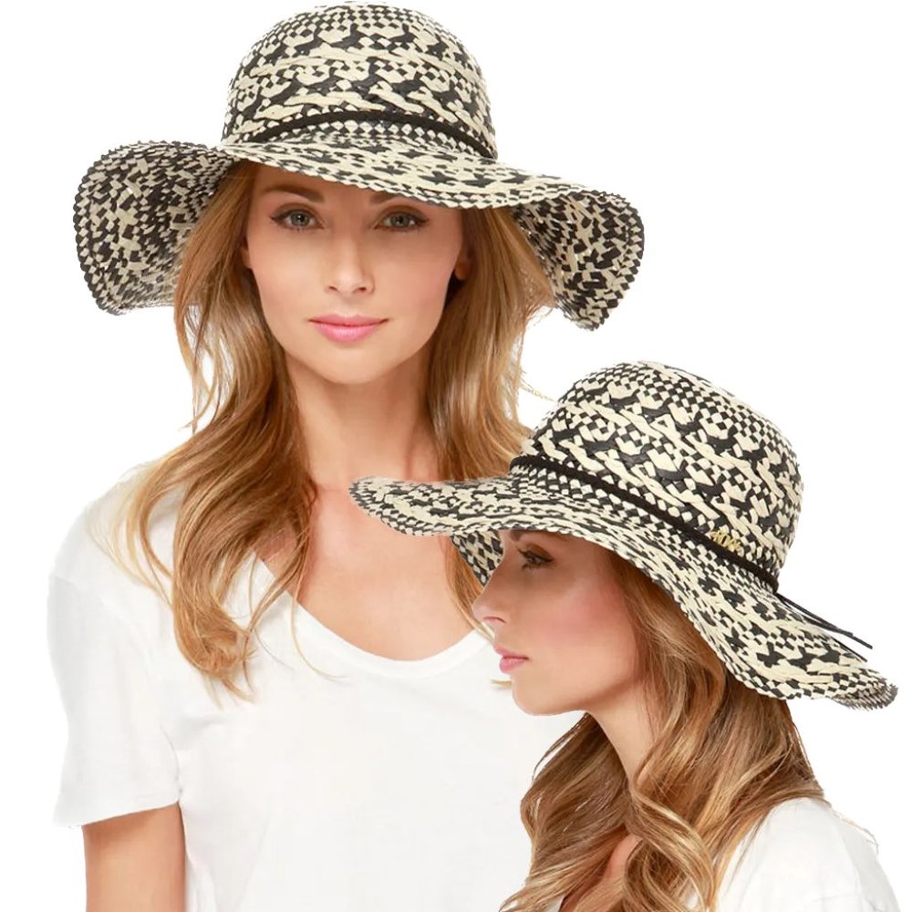 Roxy Black and Ivory Straw Hat